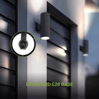 ASD 2 Light Outdoor Wall Light Fixture | 120W E26 Bulb Socket 120V ETL Cylinder Up Down Lights | LED/CFL/Incandescent Bulb Exterior Wall Sconce | Front Door, Porch, Patio Lighting | Black, 6 Pack