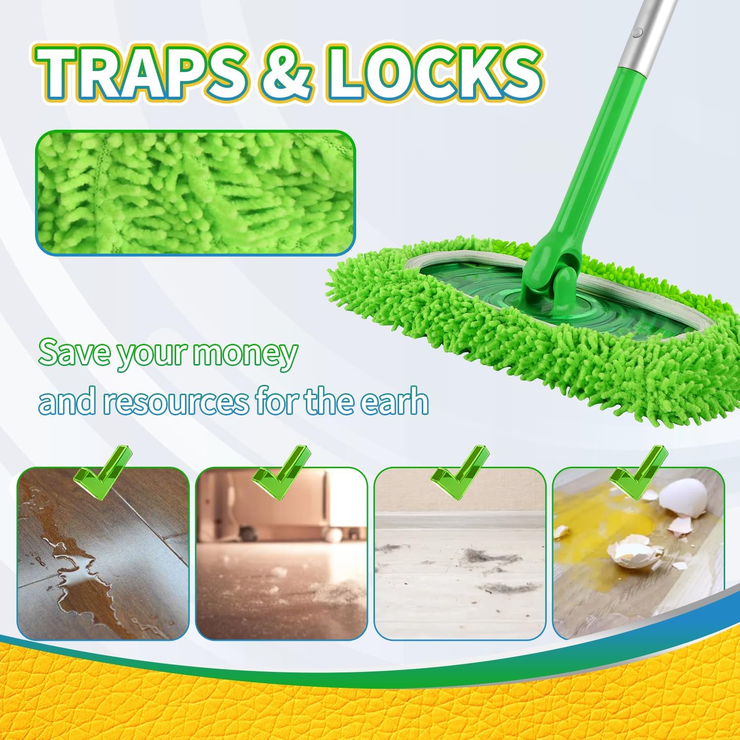 Reusable 100% Coral Fleece Mop Pads Compatible with Swiffer Sweeper, Wet and Dry Flat mop Cover, 3 Pack Washable Pads for Surface/Hardwood Floor Cleaning (Mop is Not Included)