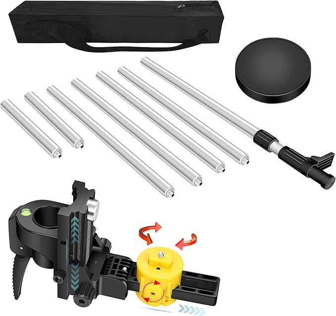 4.2m/13.77ft Multi-Function Laser Level Pole with 1/4" & 5/8" Threads - Upgraded Universal Mount for 360° Rotation & Front-Back Adjustment