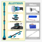 Alloyman 1200RPM Electric Spin Scrubber, Floor Cordless Cleaning Brush, 2 * 20V Replaceable Battery, Power Scrubber for Cleaning with 8 Brushes for Bathtub/Tub/Tile/Floor