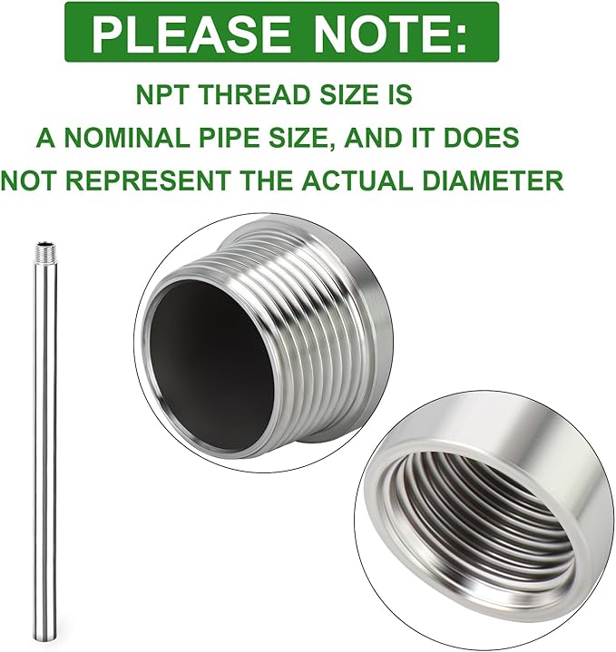 TAISHER 1PCS Stainless Steel Pipe Fittings, 3/8" NPT Male x 3/8" NPT Female Threaded, 16" Length Nipple Cast Pipe