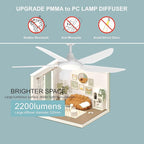 52 Inch Modern White Ceiling Fans with Lights, Ultra Quiet for Low Ceiling Bedroom, Sleep Mode Timer, 9 Speed Remote Control Dimmable LED Light, Easy Install