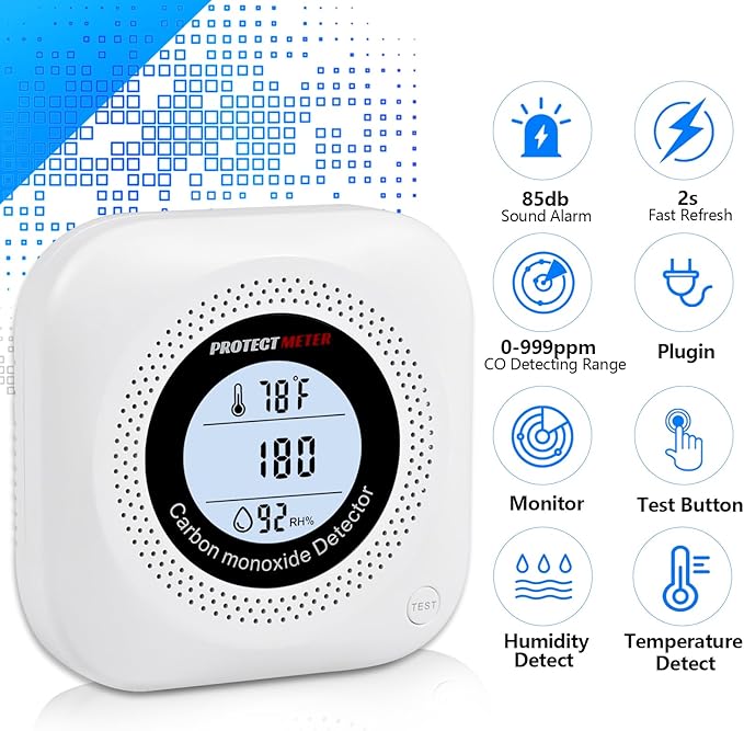 Carbon Monoxide Detectors, 3Pack 4-in-1 Natural Gas Leak Detector & Temperature/Humidity Monitor