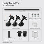 Meranti Aluminum Handrail for Indoor or Outdoor Steps and Stairs – Hand Rails for Elderly – DIY Complete Stair Railing Kit (AHR, Black Textured, 9' Length)