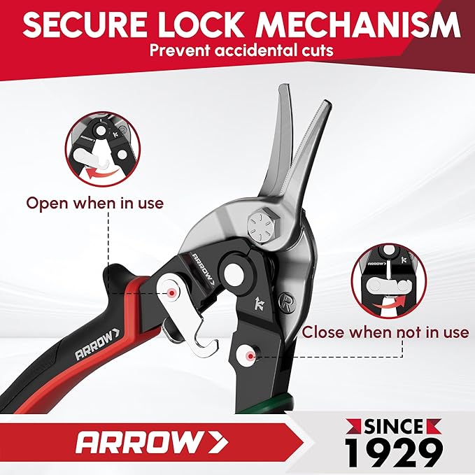 ARROW 8-inch Tin Snips for Cutting Metal Sheet, CR-V Steel Aviation Snips, High Leverage Labor-saving Metal Cutter, Right Cut