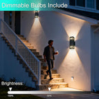 Motion Sensor Outdoor Wall Lights, Dusk to Dawn Porch & Patio Sconce with E26 Dimmable LED Bulbs, Black Aluminum Up & Down Exterior Lights for Garage, Garden, Front Door, ETL Listed