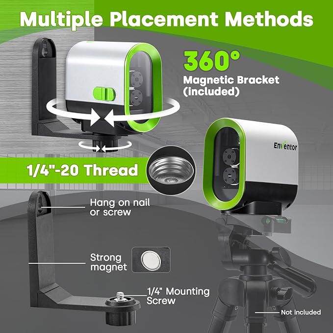 Enventor Green Laser Level, Self Leveling Laser Level for Picture Hanging and Home DIY, Horizontal and Vertical Cross-Line Laser, Rotatable 360° Magnetic Holder, Pulse Mode, USB Charging