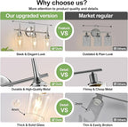 3-Light Bathroom Light Fixtures, 19.5 in Brushed Nickle Vanity Lights for Bathroom with Clear Glass, Bathroom Lighting Fixtures Over Mirror, Modern Wall lamp for Cabinet Hallway