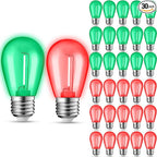 30-Pack Red Green String Light Bulbs, S14 LED Replacement Bulbs for Outdoor String Lights, Patio Light Bulbs, 1W E26 Base for Christmas Halloween,Holiday Lighting,Home Decor (Red + Green)