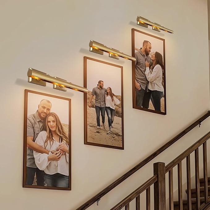 Picture Light, 24in Hardwired Picture Lights for Wall, Dimmable Wall Sconces Poster Light, Brass 4 Lighting for Paintings Frames Art Display Gallery Bedroom Living Room-Included Bulbs(Gold)