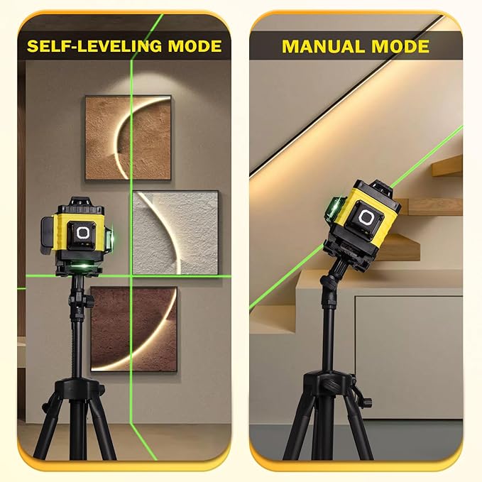 Laser Level, 4 x 360° Self Leveling Green Laser Level with Tripod, 16 Lines 4D for Construction, Picture Hanging, Floor Tile, Renovation, Includes Remote Control & Premium Carry Bag