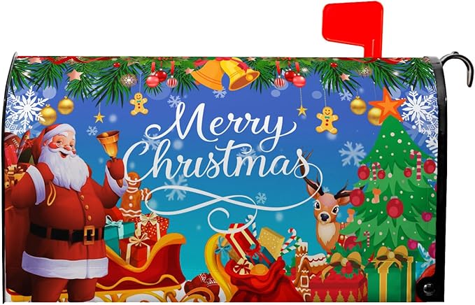 Christmas Mailbox Covers Magnetic Large Size Santa Mailbox Post Cover Winter Snowflake Extra Deer Holiday Letter Box Wraps Oversized Decor Waterproof 25.5X21 Inch