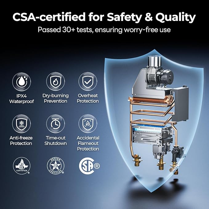 FOGATTI Natural Gas Tankless Water Heater Indoor - Max 5.1 GPM 120,000 BTU, CSA Certified Compact Design On Demand Instant Hot Water Heater - Instagas Comfort 120S Series