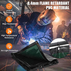 3-Panel 8x6ft Flame-Resistant Welding Screen with Lockable Wheels - Transparent PVC Welding Curtain & Steel Frame, Green Safety Partition for Workshops/Garages