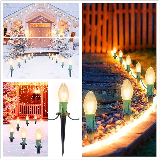 SUNSGNE 25 Pack C9 Clear Replacement Bulbs, C9 Christmas Light Bulbs Clear Incandescent Bulbs for Christmas Vintage String Light, E17 Intermediate Base, 7 Watt