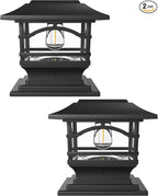 Davinci Lighting Edison Solar Outdoor Post Cap Lights - 4x4 5x5 6x6 - Bright LED Light for Fence Deck Garden or Patio Posts - Slate Black (2 Pack)
