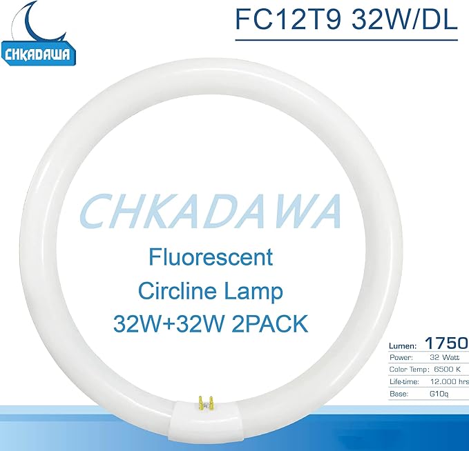 FC12T9 32 Watts Circline Light Bulbs Daylight, Circular 12 Inch T9 32W Round Fluorescent Bulb Replacement for Circle Ceiling Fixture Lamp, DL 6500K Tube, G10q 4 Pin Base, 2 Pack
