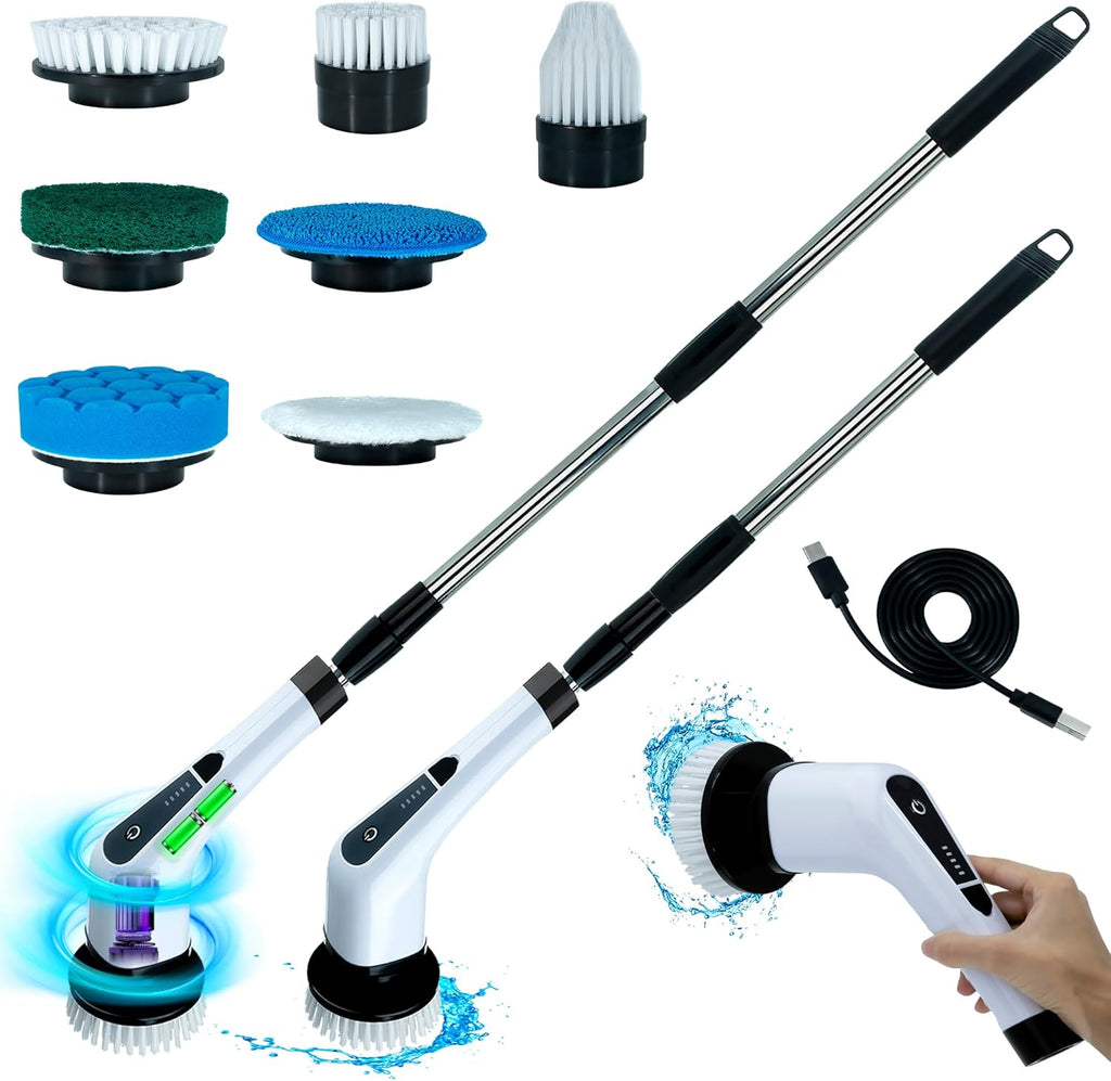 Generic Befrima Electric Spin Scrubber 7 in 1 - Waterproof Electric Cleaning Brush, Cordless Shower Scrubber with Adjustable Handle, Electric Spin Scrubber 360° and Dual Speed for Cleaning Bathroom