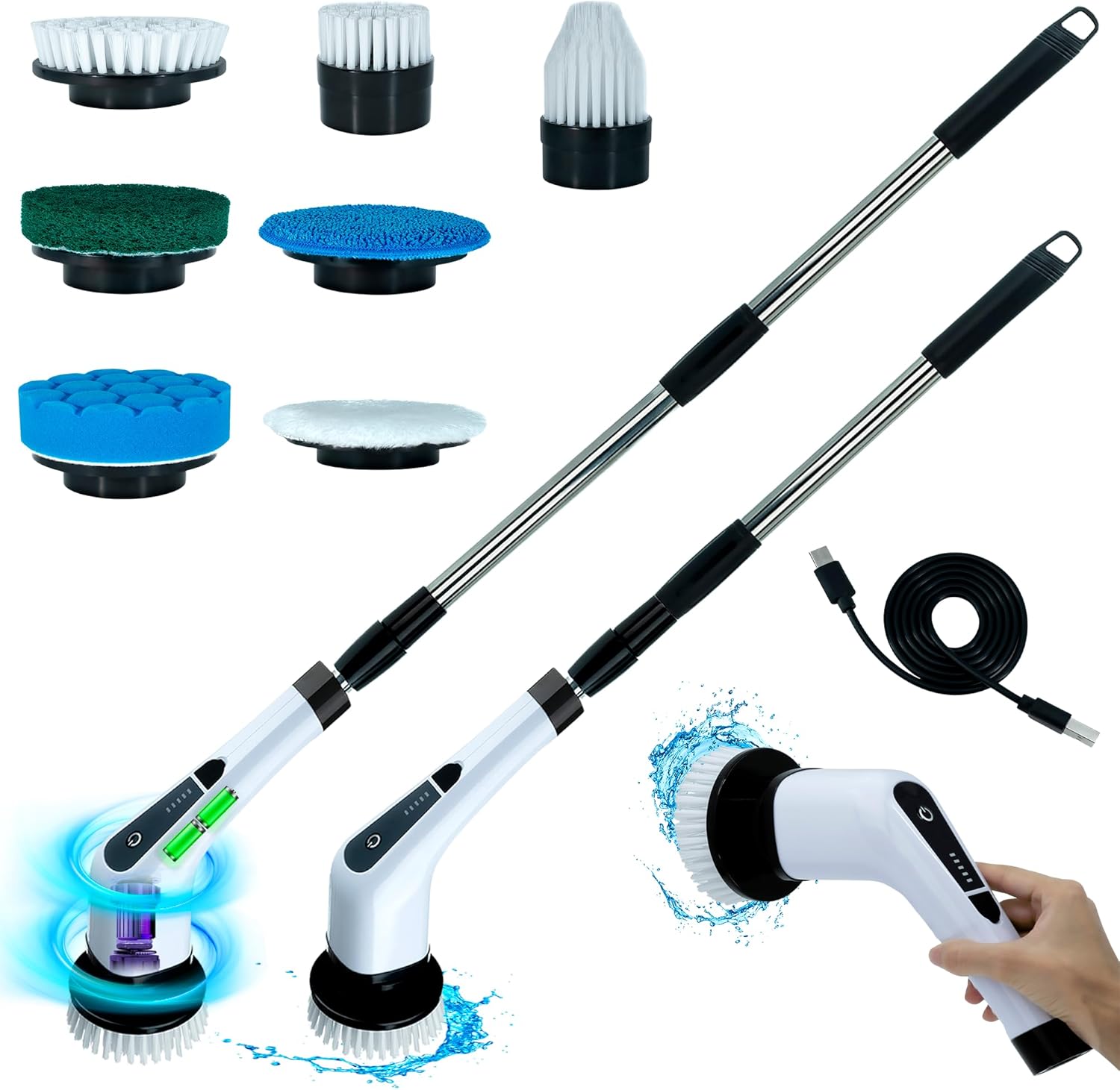 Generic Befrima Electric Spin Scrubber 7 in 1 - Waterproof Electric Cleaning Brush, Cordless Shower Scrubber with Adjustable Handle, Electric Spin Scrubber 360° and Dual Speed for Cleaning Bathroom
