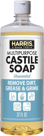HARRIS Multi-Purpose Pure Liquid Castile Soap for Home Cleaning, Multi-Purpose Cleaner, For Dish Soap, Laundry Detergent, Kitchen and Bathroom Surfaces, Kids Rooms, Unscented, 32 Oz
