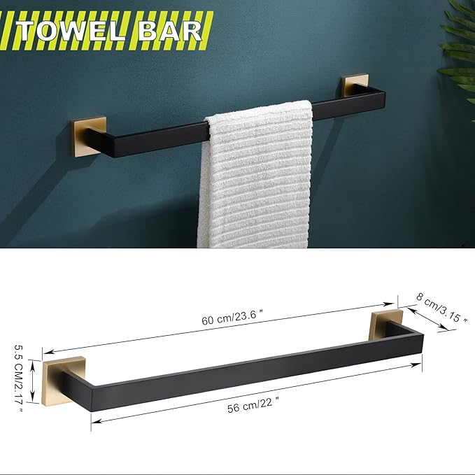 Bathroom Towel Bar Holder Sets Black and Gold 4-Piece Bathroom Hardware Set Stainless Steel Bath Accessories Kit. Wall Mounted,23.6 Inch