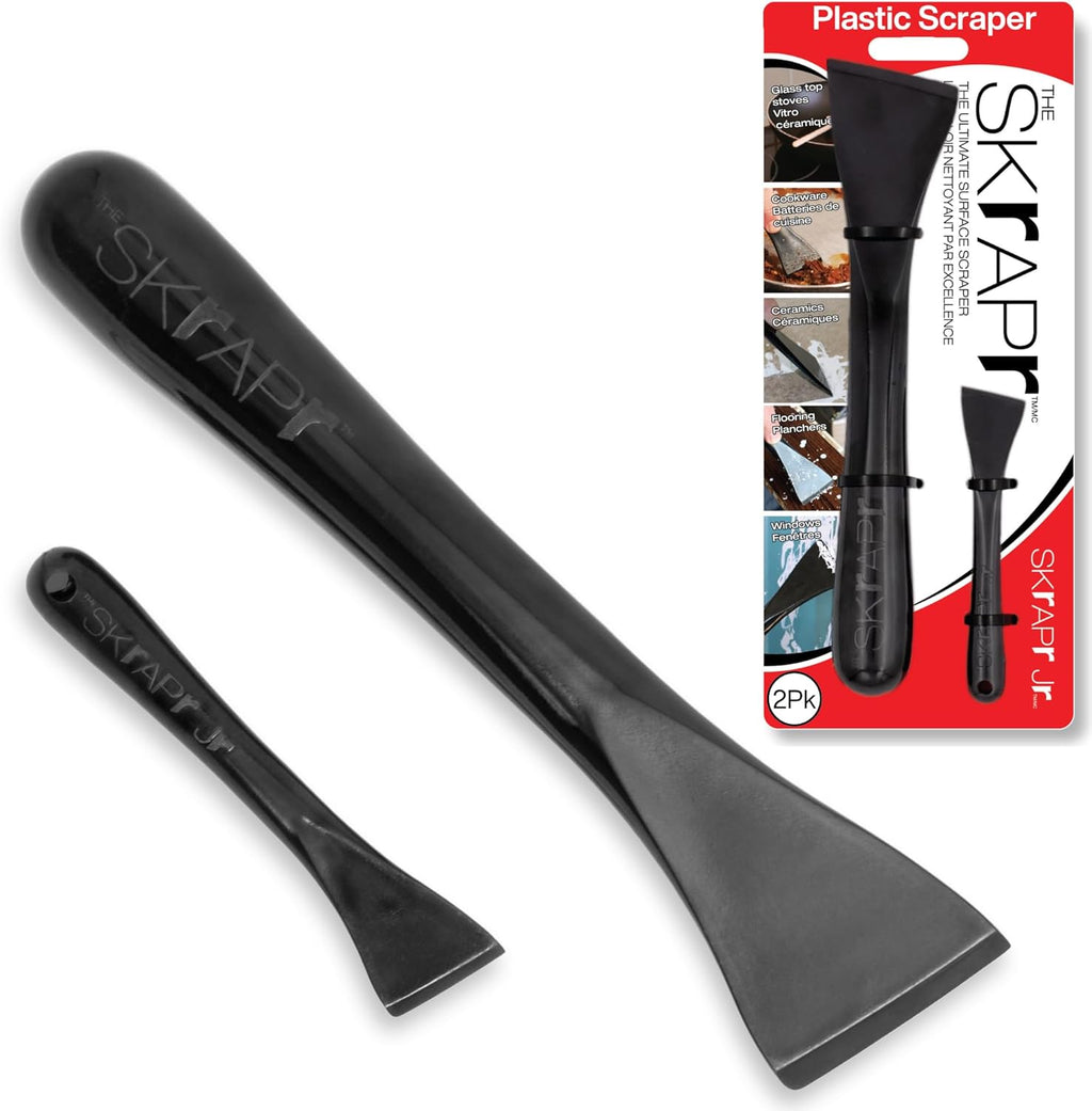 Plastic Scraper - 2 Pack - Non Scratch Cleaning Tool for Kitchens, Countertops, Windows, Walls, Floors, Cars, Mailboxes - Remove Food, Adhesive, Caulking, Stickers, Labels, Decals, Tape