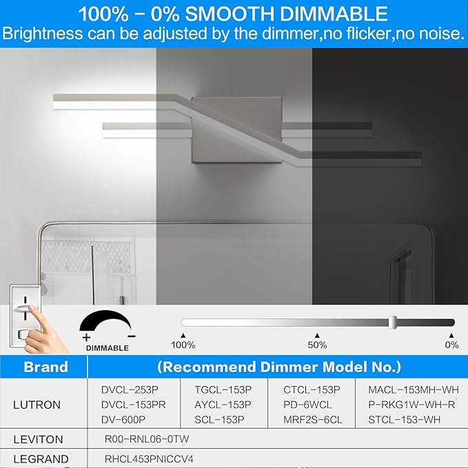 SOLFART Bathroom Light Fixtures Brushed Nickel 24 Inch Dimmable Vanity Lights Modern Led Lights for Bathroom