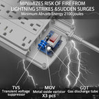 18 Outlets Surge Protector Power Strip - 6 Feet Flat Plug Heavy Duty Extension Cord with 18 Widely Outlets and 4 USB Ports, 2100 Joules, Grey, ETL Listed