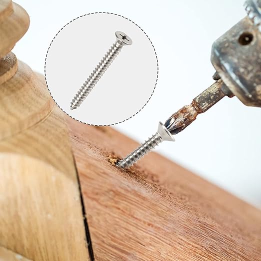 QISHENG 100 PCS #4x1(1 inch) Stainless Steel Phillips Flat Head Wood Screws,Stainless Steel 18-8 A2(304) Screw