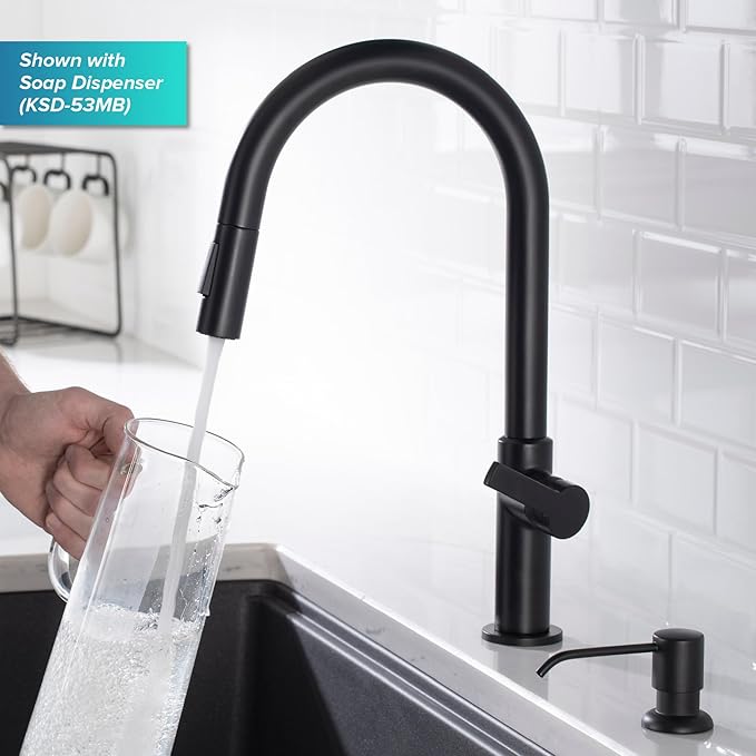KRAUS Oletto Single Handle Pull Down Kitchen Faucet in Matte Black, KPF-2820MB