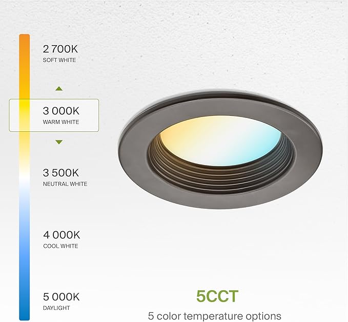 ASD 4 Inch Retrofit LED Recessed Lighting | Metal Trim Bronze 10W 849LM 120V 2700K-5000K Adjustable Ceiling Downlights | Triac Dimmable Wet Rated Room Can Lights, ETL Energy Star, 6 Pack