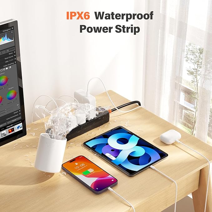 Outdoor Power Strip Weatherproof, IPX6 Waterproof Surge Protector with 4 Wide Outlets, 1875W/15A Overload Protection Switch, 10FT Extension Cord, Wall Mountable for Indoor Outdoor, UL FCC Listed