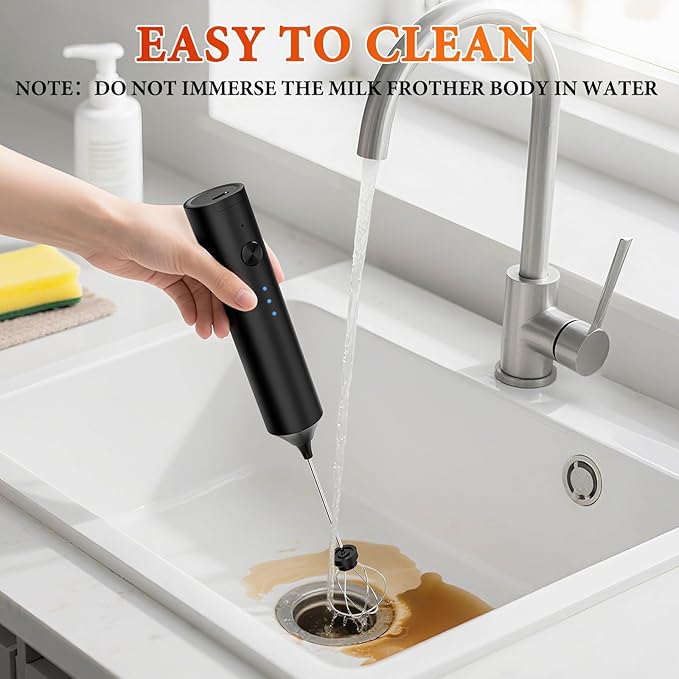 Milk Frother, Rechargeable & Handheld Frother Wand for Coffee, 3 Speed Adjustable Drink Mixer With 3 Stainless Whisks for Matcha, Lattes, Cappuccino, Egg, Electric Whisk Foam Maker (Black)