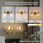 ANDY STAR 2 Light Bathroom Vanity Light, Brushed Gold Bathroom Light Fixtures, Wall Lighting with Clear Globe Glass Shades, Brass Wall Sconce for Living Room, Bedroom, Hallway