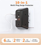 USB Wall Charger Power Strip Surge Protector with 4 USB Ports (2 USB C) Plug Extension Multiple Outlets Plug Extension Multi Outlet Plug in Adapter Spaced Outlets for Home Office Travel,White (Black)