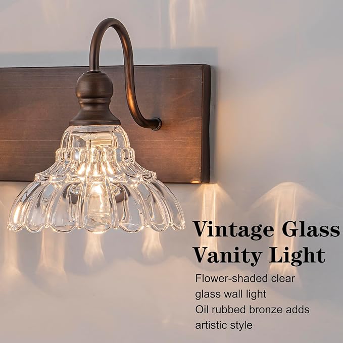 EDISLIVE Vintage Vanity Light for Bathroom ORB 4-Light Bath Wall Light Fixture with Clear Flower Glass Shades 36.22" E12 Antique Wall Sconce for Bedroom Hallway Living Room Vanity Mirror