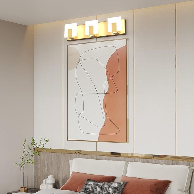 Aipsun Gold Bathroom Vanity Light Fixtures Modern LED 3 Lights Vanity Light for Bathroom Up and Down Wall Light Fixtures 6000K