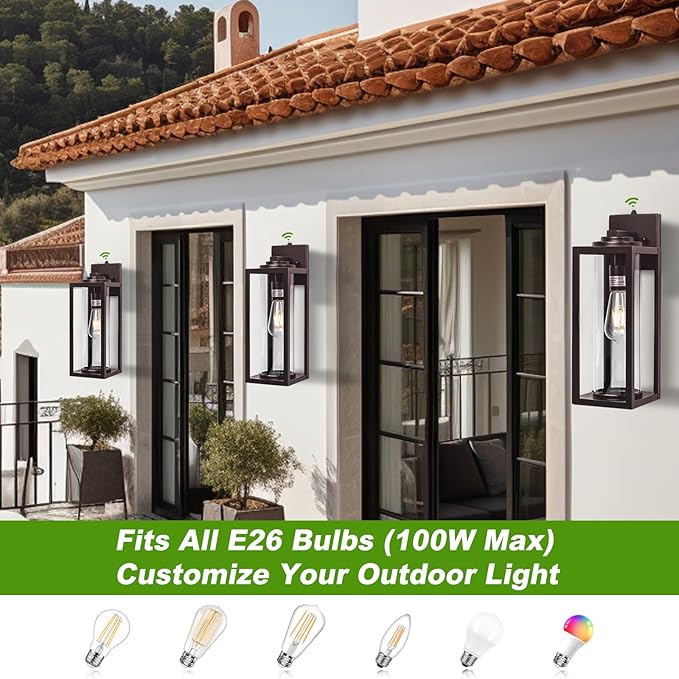 Dusk to Dawn Outdoor Wall Light Fixtures - 2 Packs Exterior Waterproof Outdoor Lighting, Modern Porch Sconces Wall Mounted Lighting, Industrial Anti-Rust Matte Outside Lantern for Front Door