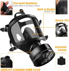 Full Face Respirator Mask with Filters, Anti-Fog Lens Anti-Gas Anti-Dust Gas Mask Against Vapours & Particles, Paint