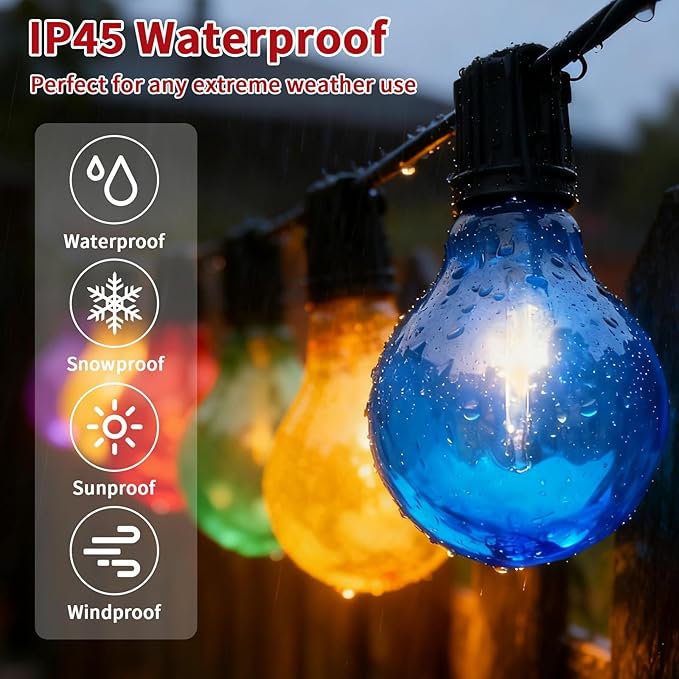 25Pack G40 Christmas LED String Lights Bulbs, E12 Screw Base Shatterproof Colored Bulbs for Outdoor Holiday Decor 120V 0.6W Dimmable Equal to 7W, Patio & Christmas Tree Lighting (Multicolor)