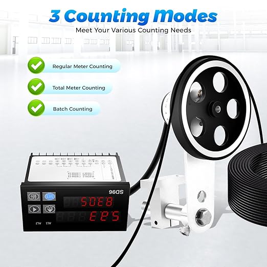 Digital Length Meter Counter Cable Wheel 110V Mechanical Length Counter Single Length Measure Tool with Control Function 0-999999