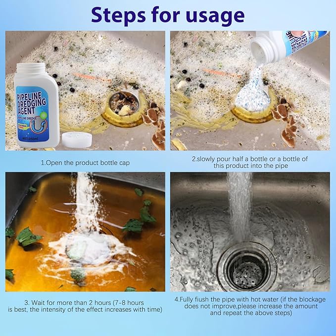 Pipeline Dredging Agent,Drain Clog Remover Agent,Powerful Pipe Dredging Agent,Kitchen Unblocker,Powerful Sink and Drain Cleaner Powder,Fast Foaming for Kitchen Toilet Pipeline Quick Cleaning Tool