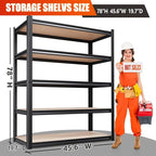 78"H Garage Shelving-2050 lbs 5 Tier Storage Shelves,Adjustable Heavy Duty Metal Shelving Unit and Storage Large Rack,Utility Steel Shelf for Warehouse Industrial Pantry Basement -78"x46"x20",Black