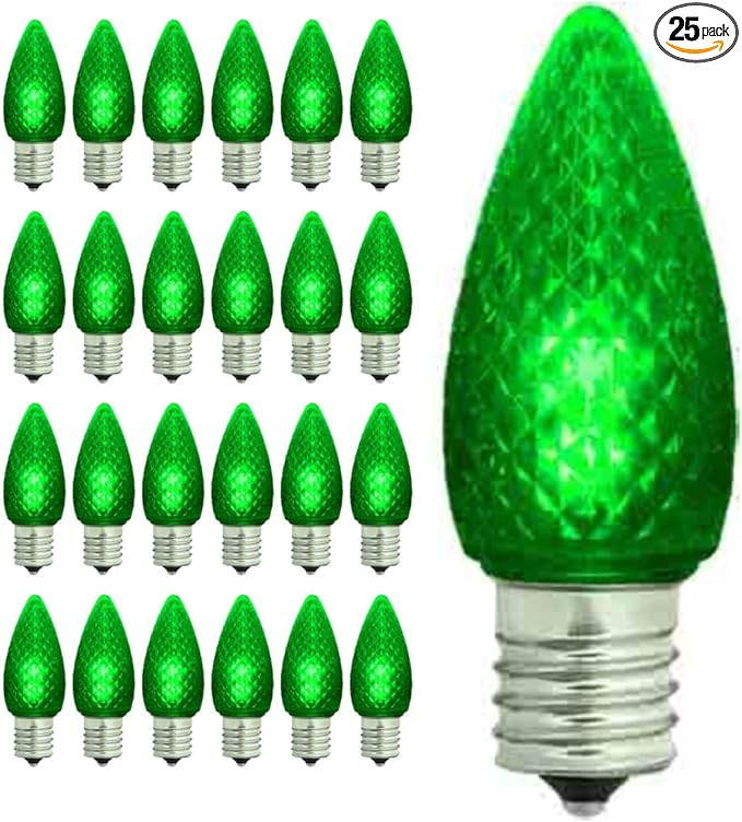GoodBulb 0.6-Watt C9 Green Diamond Faceted Holiday LED Light Bulbs Intermediate E17 Base 60 Lumens Christmas Lights Bulbs Ideal for Holiday Decorations Pack of 25 Bulbs