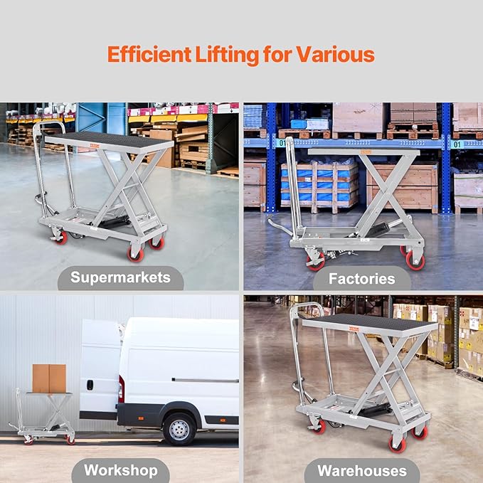 VEVOR Hydraulic Lift Table Cart, 500lbs Load Capacity 28.5 Inch Lifting Height, Manual Single Scissor Lift Table with 4 Wheels and Non-Slip Pad, Hydraulic Scissor Cart for Material Handling, Gray