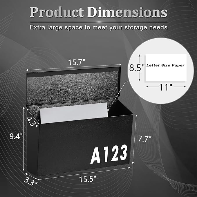 Dalmbox Wall-Mount Mailbox Large Mailbox for Post Rust-Proof Galvanized Steel Box for Outside or Townhouse Horizontal Style, Black, 15.7” x 4.3” x 9.4”