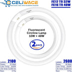 FC16T9 40 Watt and FC12T9 32W Set 6500K, 16 inch T9 40W Circline Light Bulbs, 12 inch 32W Circular Fluorescent Round Bulb CRI 80, DL 4700 Lumen G10q