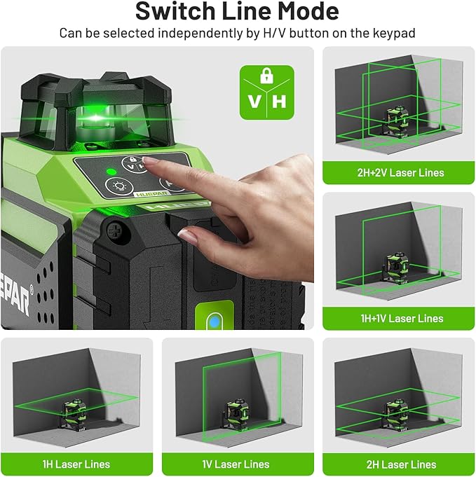 Huepar 4x360 Laser Level Self-leveling 4D Green Beam Cross Line 16 Lines Tiling Floor Laser Tool -2x360 Horizontal/Vertical Laser Lines -rechargeable Li-ion Battery & Integrated Magnetic Bracket 704CG