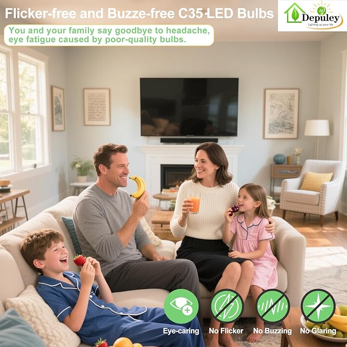 Depuley LED Light Bulbs E12: 12-Pack Candelabra Light Bulb 4W Candle Bulb Equivalent 40W - Edison Vintage Bulbs Soft White 2700K C35 Clear Bulb 500 LM 80+CRI Non-Dimmable