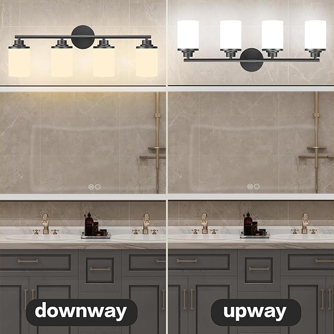 Modern Bathroom Vanity Light Fixture, 4-Light Sconces with Frosted Glass, Matte Black